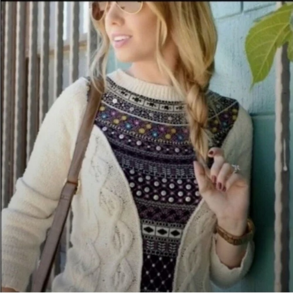 VTG Anthropologie Angel of the North Algarve Nordic Folk Cable Knit Sweater Sz M - Picture 3 of 12